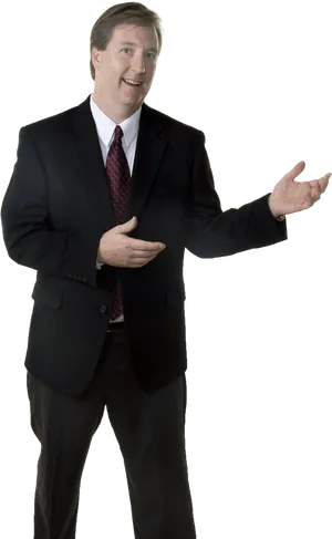 Professional Man Presenting Black Background PNG image
