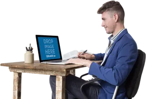 Professional Man Workingat Desk PNG image