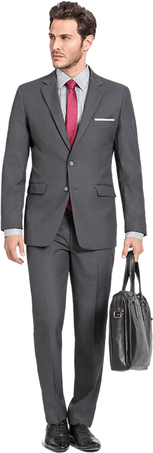 Professional Manin Gray Suitwith Briefcase PNG image