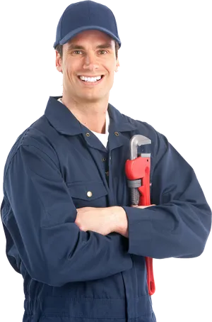 Professional Plumber Portrait With Wrench PNG image