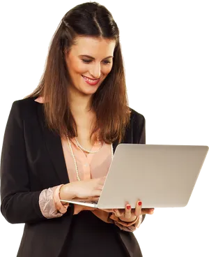 Professional Woman Using Laptop PNG image