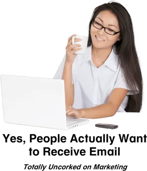 Professional Woman Using Laptopand Holding Cup PNG image