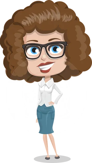 Professional Woman With Curly Hair Cartoon