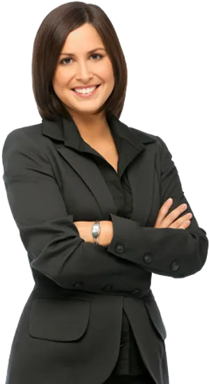 Professional Womanin Black Suit Smiling PNG image