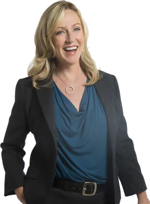 Professional Womanin Blazerand Blue Top PNG image