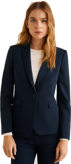 Professional Womanin Blue Blazer PNG image