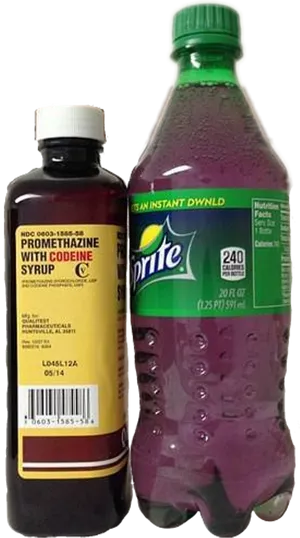 Promethazine Codeine Syrupand Sprite Bottle PNG image