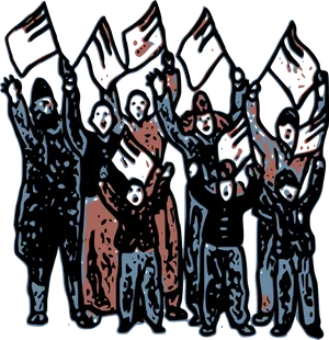 Protesters_ Raising_ Flags_ Silhouette PNG