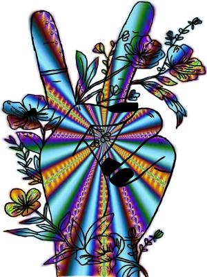 Psychedelic Peace Sign Floral Fractal Art PNG image