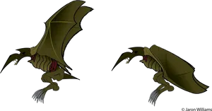 Pterosaurlike Creatures Illustration PNG image