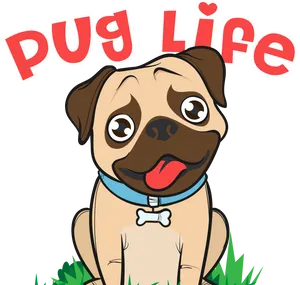 Pug Life Cartoon Illustration PNG image