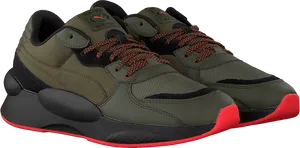 Puma Sneakers Olive Black Red PNG image