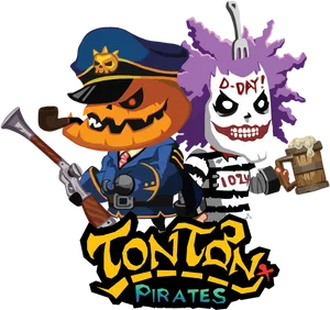 Pumpkin Head Pirateand Zombie Prisoner PNG image