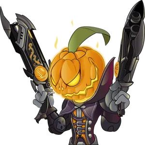 Pumpkin Head Reaperwith Dual Scythes PNG image