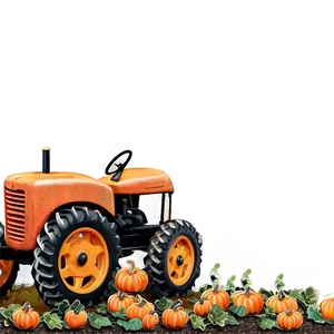 Pumpkin Patch With Vintage Tractor PNG 06122024