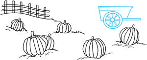 Pumpkin Patchand Wheelbarrow Line Art