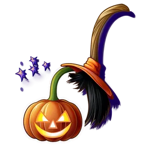 Pumpkin With Witch Broom Png Glo95 PNG image
