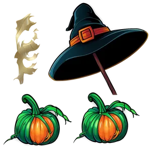 Pumpkin With Witch Broom Png Ycn PNG image