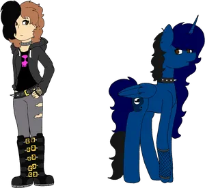 Punk Style Human And Unicorn Illustration PNG