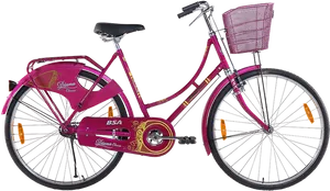 Purple B S A Ladies Bicyclewith Basket PNG image