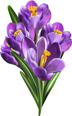 Purple Crocus Bouquet Transparent Background PNG