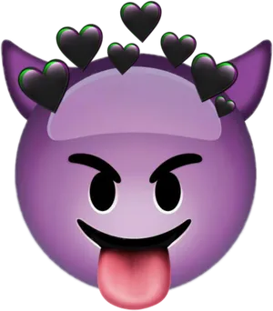 Purple Devil Emojiwith Heartsand Tongue Out PNG image