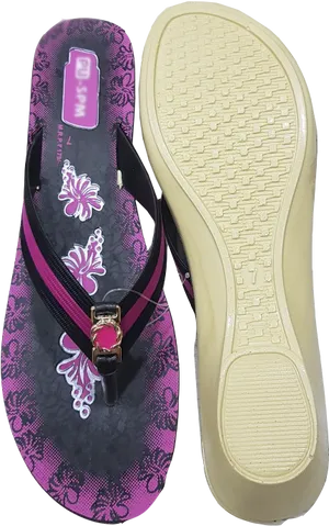 Purple Floral Flip Flopand Beige Sandal Sole PNG image