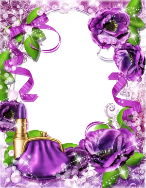 Purple Floral Framewith Accessories PNG image