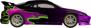 Purple Green Flame Race Car PNG image