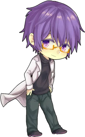 Purple Haired Anime Boy With Glasses PNG