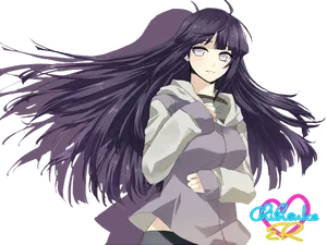 Purple Haired Anime Character PNG