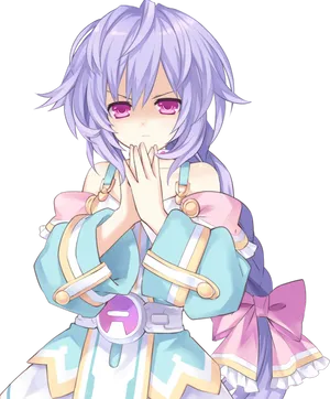 Purple Haired Anime Character Gesture PNG