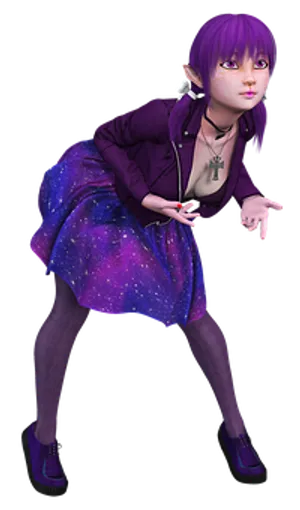 Purple Haired Anime Girl Leaning Forward