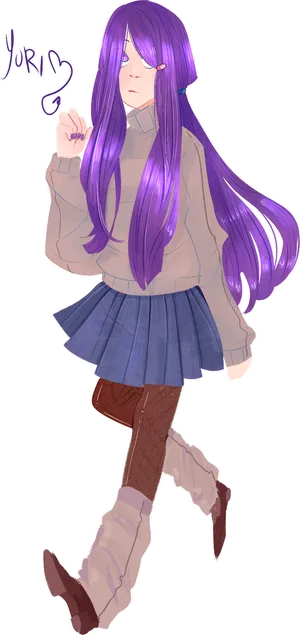 Purple Haired Anime Girl Walking PNG image