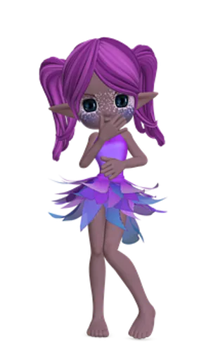 Purple Haired Fairy Covering Mouth PNG image