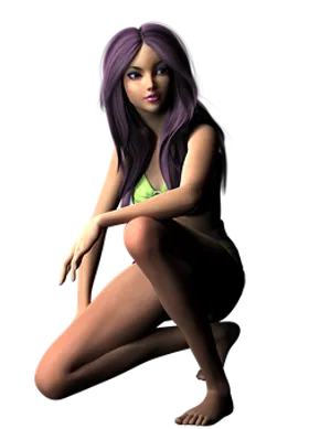 Purple Haired3 D Character Sitting