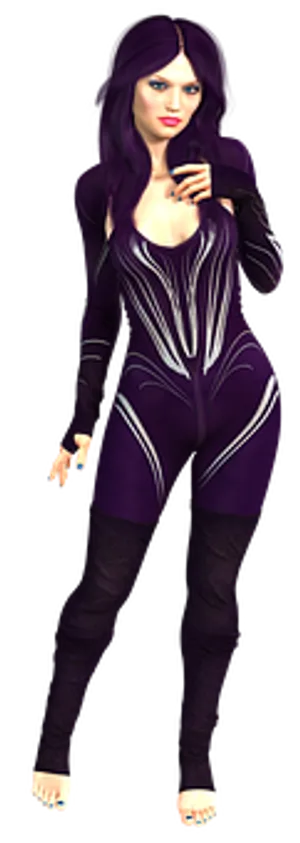 Purple Haired3 D Characterin Bodysuit