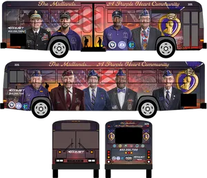 Purple Heart Community Bus Wrap Design PNG image