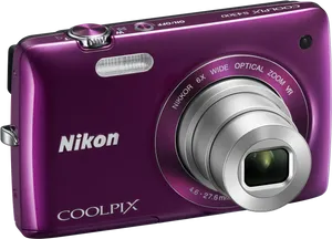 Purple Nikon Coolpix Compact Camera PNG image