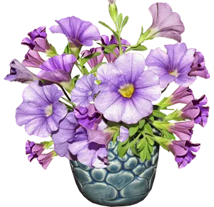 Purple Petuniasin Blue Vase