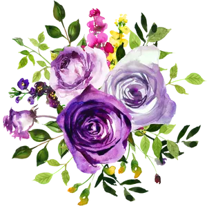 Purple Roses Watercolor Bouquet PNG image