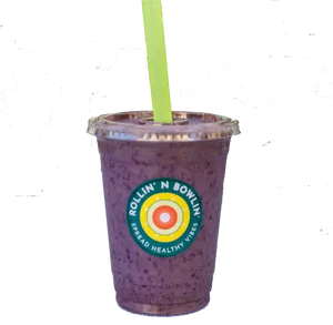 Purple Smoothie Rollin N Bowlin Branded Cup PNG image