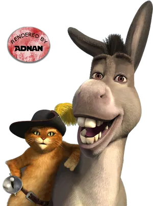 Pussin Bootsand Donkey Friends Forever PNG image