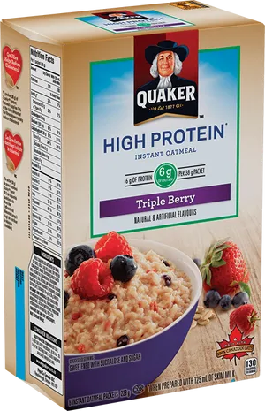 Quaker High Protein Triple Berry Oatmeal Box PNG image