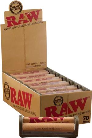 R A W Hemp Plastic Cigarette Rolling Machine Display PNG image