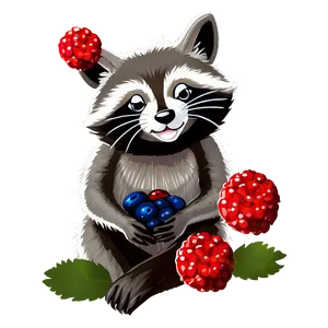 Raccoon With Berries PNG Psl