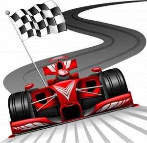 Racecar Crossing Finish Line Checkered Flag PNG image