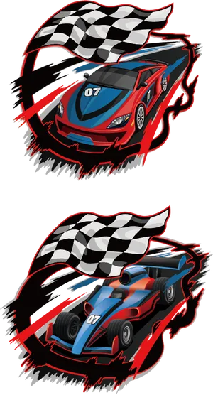 Racing Sports Carswith Checkered Flags PNG image