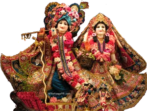 Radha Krishna Idols Floral Decoration PNG image