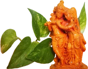 Radha Krishna Statuewith Leaves PNG image